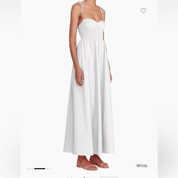 NWOT STAUD Landry Shoulder-Tie Smocked Cotton Maxi White Dress sz M - Picture 2 of 12